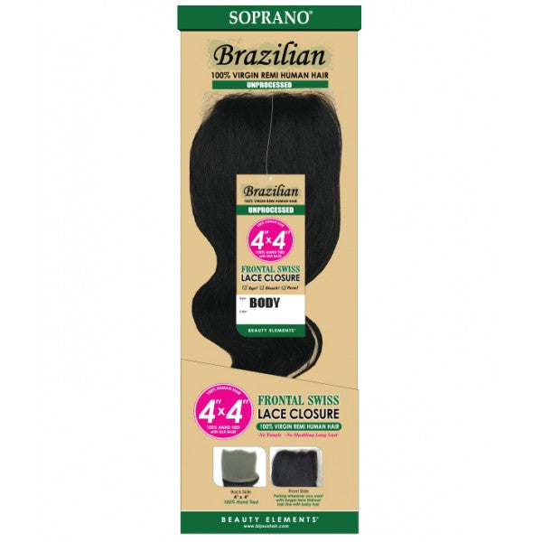 Soprano Brazilian 100% Virgin Remi Human Hair - Body 4"X4" Frontal Swiss Lace Closure