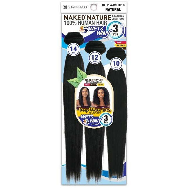 Naked Nature 100% Brazilian Virgin Remy Hair Wet & Wavy - 3 Pcs Deep Wave 10" 12" 14"