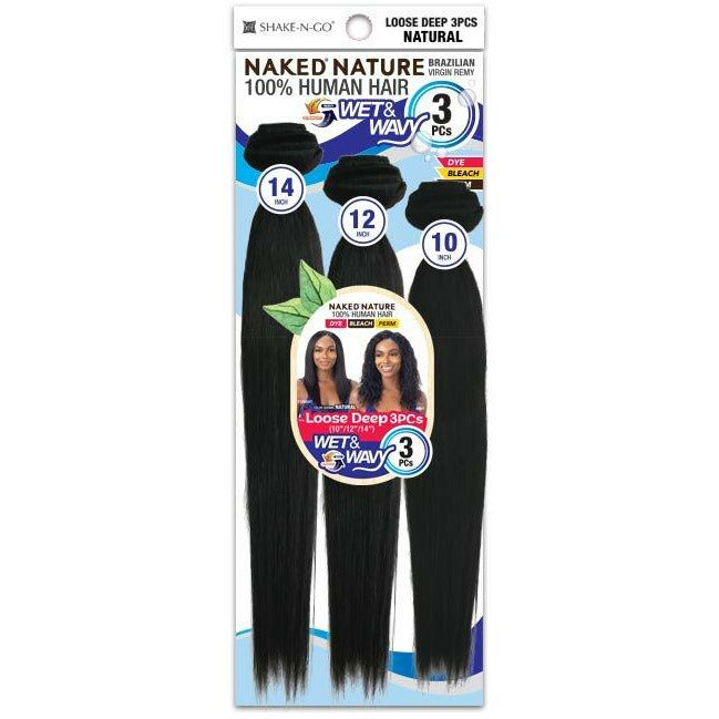 Naked Nature 100% Brazilian Virgin Remy Hair Wet & Wavy - 3 Pcs Loose Deep 10" 12" 14"