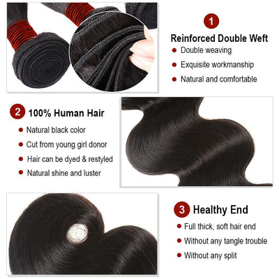 7A 100% Unprocessed Virgin Hair Brazilian Bundles 3 PCs - Body Wave 14" 16" 18"